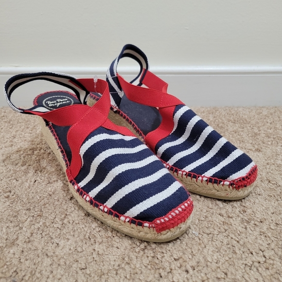 Toni Pons Tarbes Nautical Blue Red Espadrille Wedge Slingback Sandal 42 / US 11 - Picture 3 of 10